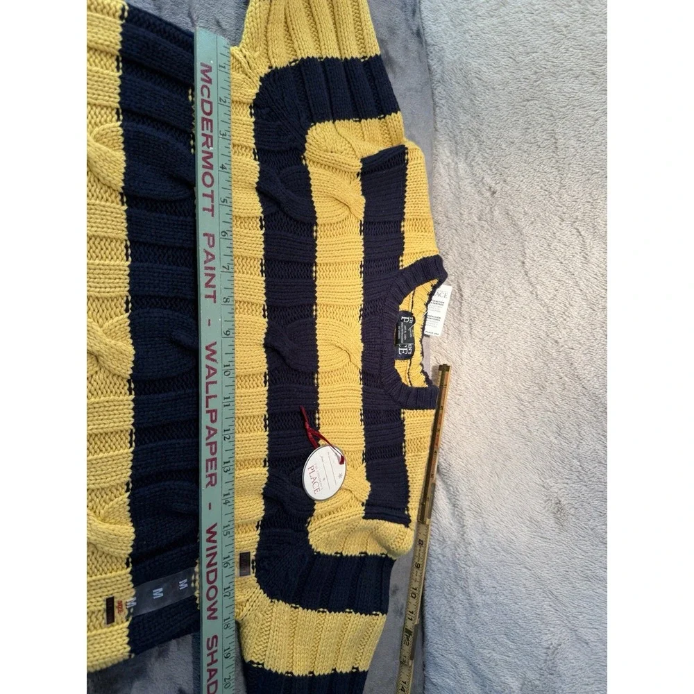 The Childrens Place Cable Knit Sweater  Blue Yellow Striped NWT Med 7‎ / 8